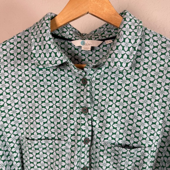 Boden Green White Geometric Floral Cotton Jersey Shirt Dress Tie Waist US 4R - Picture 3 of 11